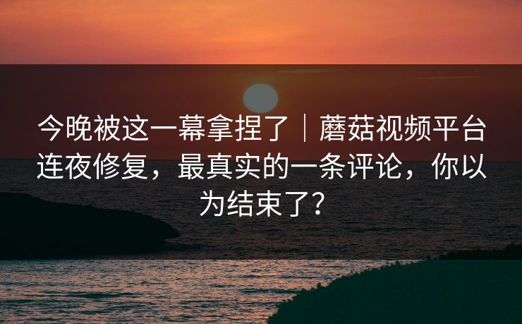 今晚被这一幕拿捏了｜蘑菇视频平台连夜修复，最真实的一条评论，你以为结束了？