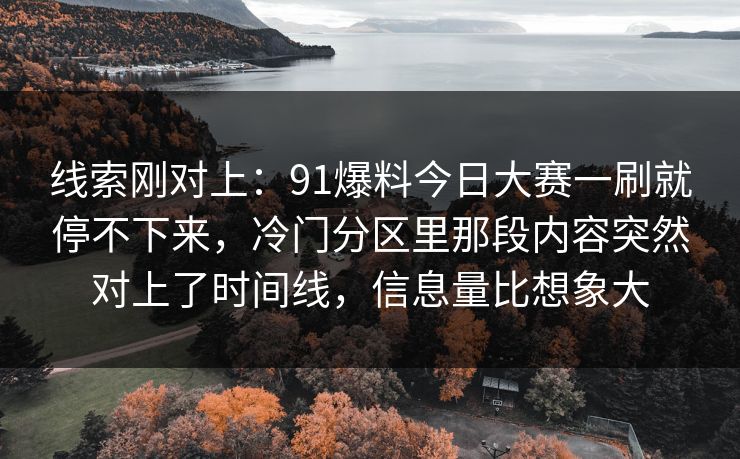 线索刚对上：91爆料今日大赛一刷就停不下来，冷门分区里那段内容突然对上了时间线，信息量比想象大